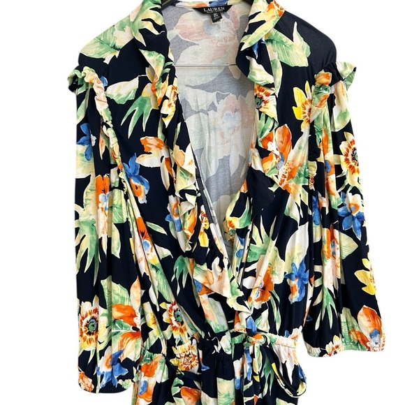 Ralph Lauren 3XL NAOT Orange and Yellow Peplum Blouse with 3/4 Sleeves belted - Picture 14 of 15